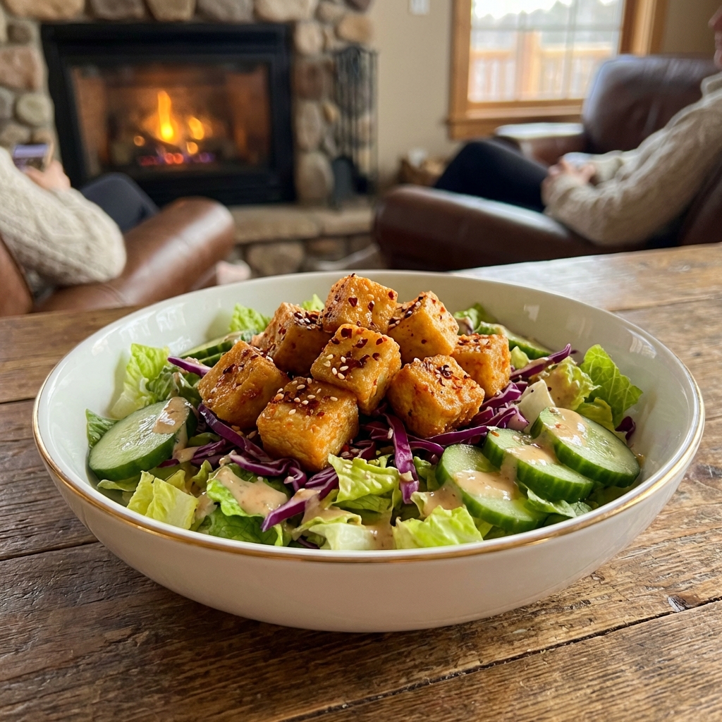 Crispy Spicy Tofu Salad Bowl with Fresh Veggies Recipe