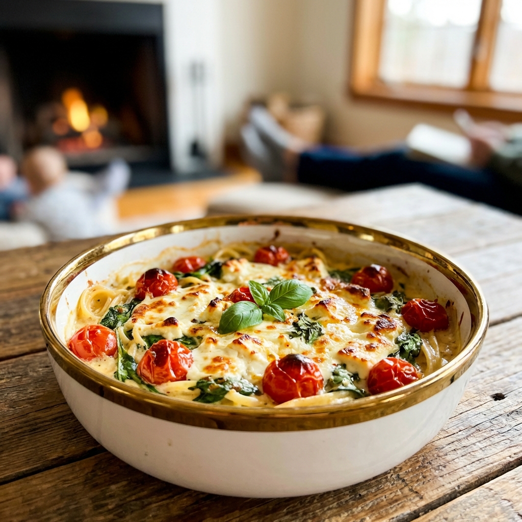 Easy Baked Feta Pasta with Spinach and Fresh Herbs Recipe