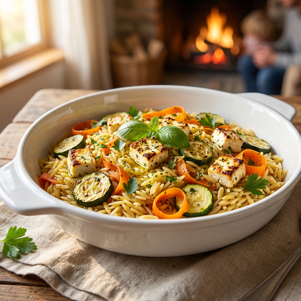 Easy One Pan Baked Feta Veggie Orzo Recipe Delight