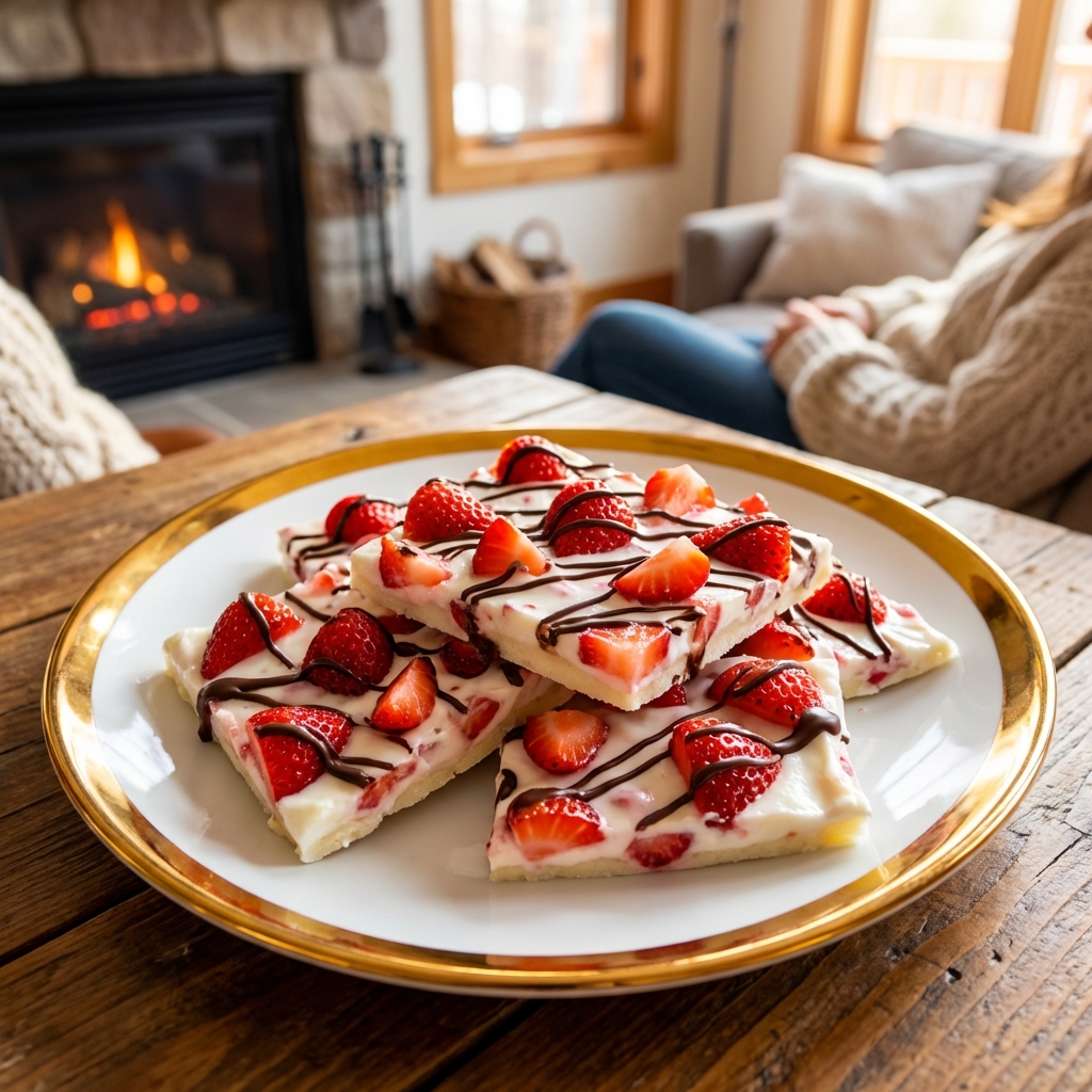 Easy Strawberry Yogurt Bark Recipe with Chocolate Drizzle