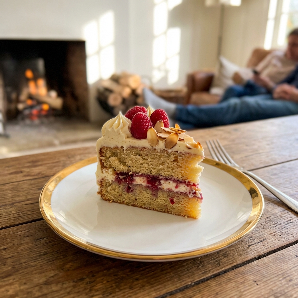 Moist Raspberry Almond Cake with Swiss Meringue Bu