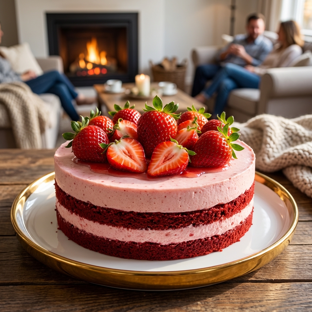 Strawberry Red Velvet Cheesecake Recipe with Mouss