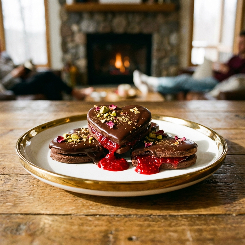 Valentine Ganache Cookies with Raspberry and Chocolate Fi...