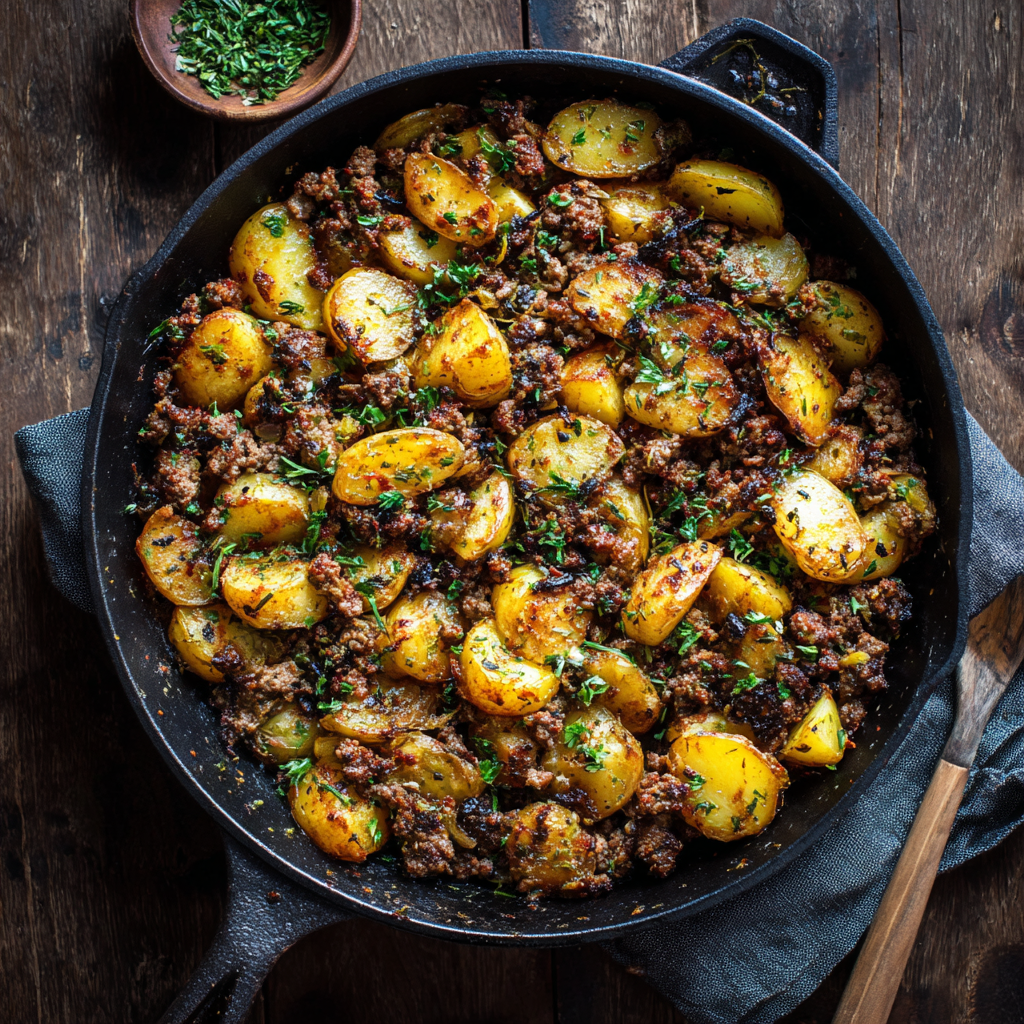 Delicious Ground Beef and Potatoes Skillet Recipe