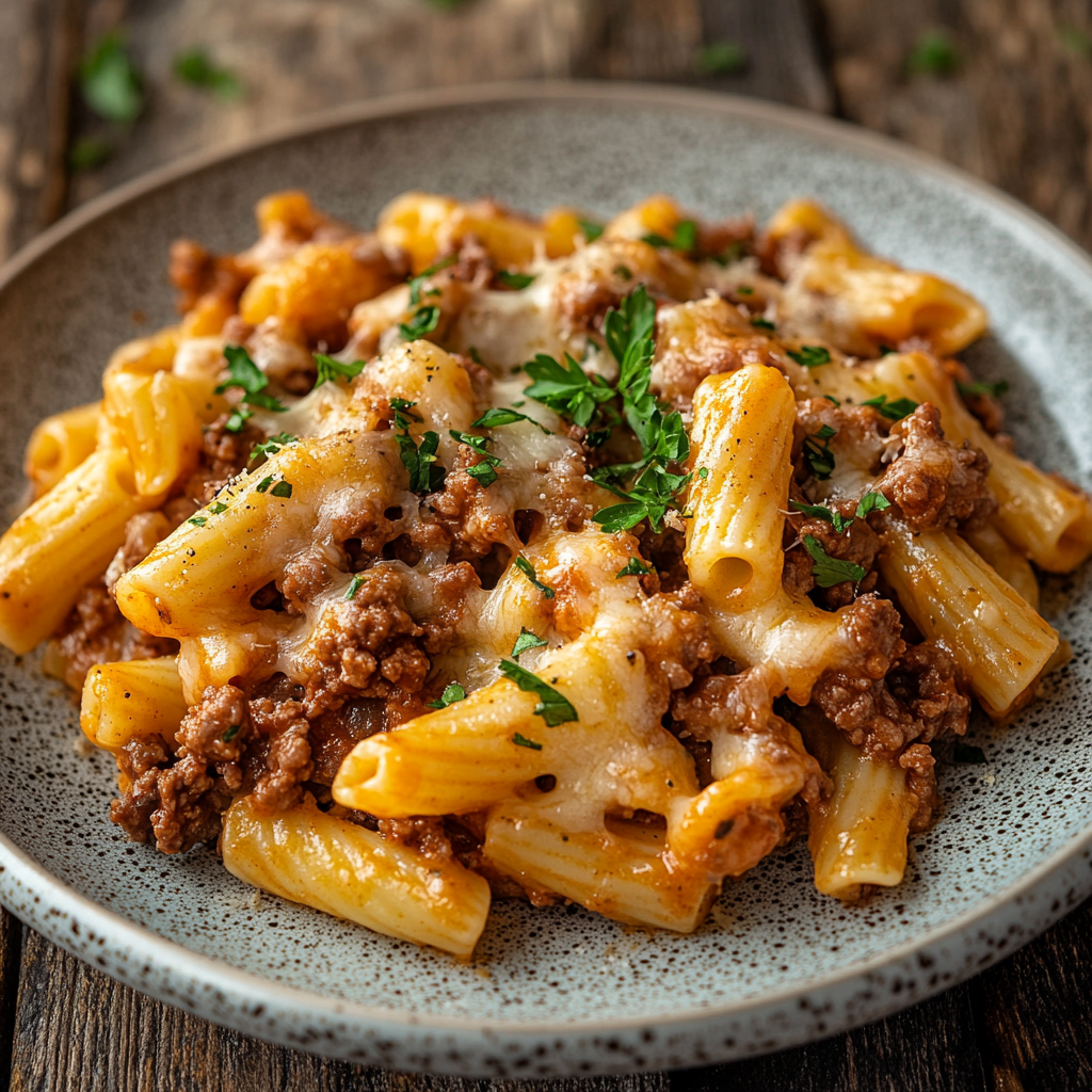 Cheesy Ground Beef Pasta Skillet Recipe