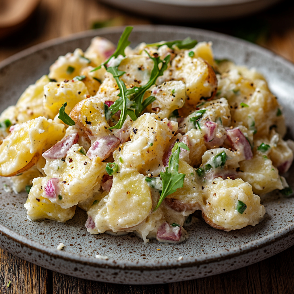 Knuspriger zerdrückter Kartoffelsalat Rezept